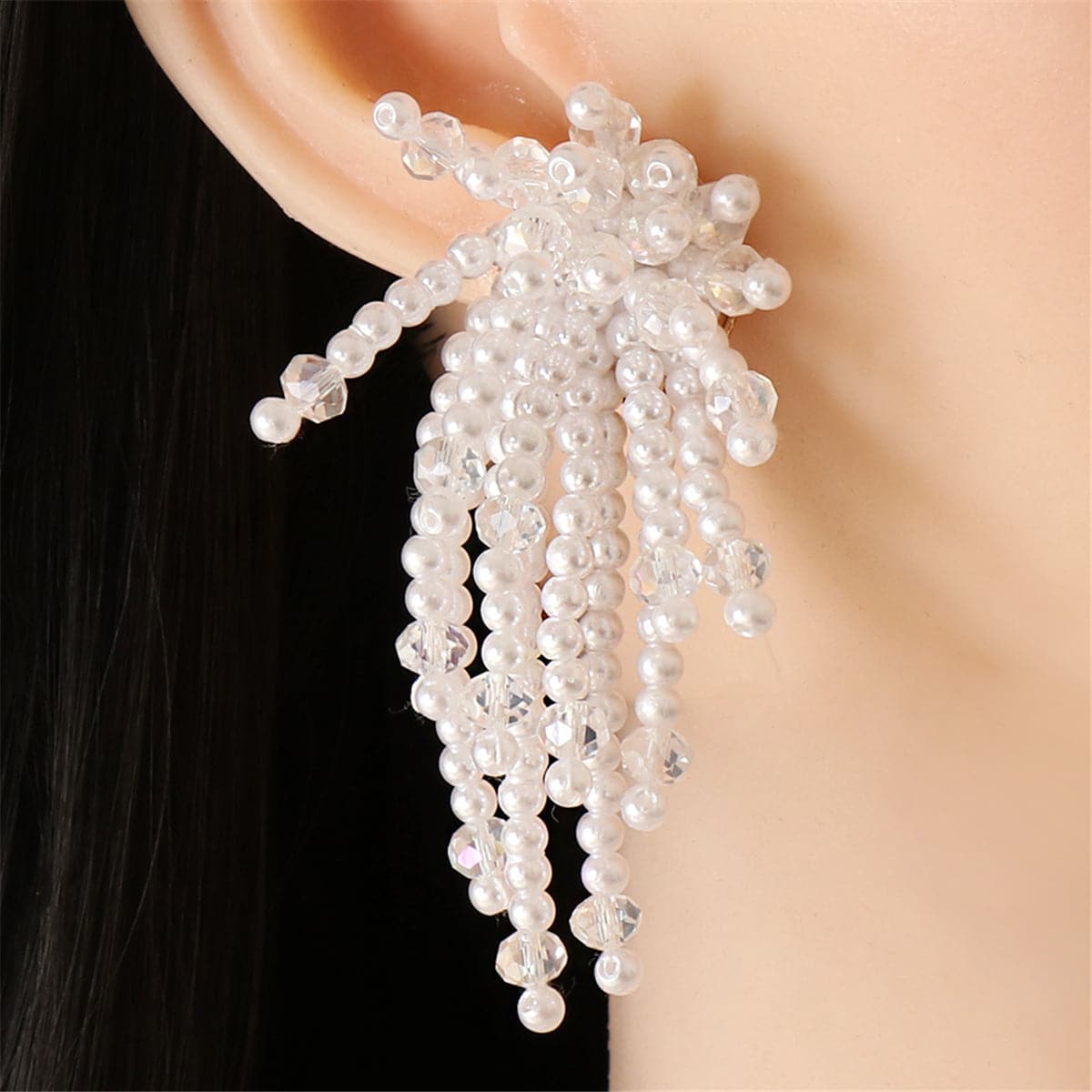 Pearl & Acrylic 18K Gold-Plated Flower Tassel Drop Earrings