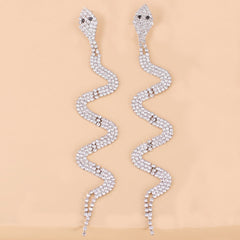 Cubic Zirconia & Silver-Plated Snake Drop Earrings