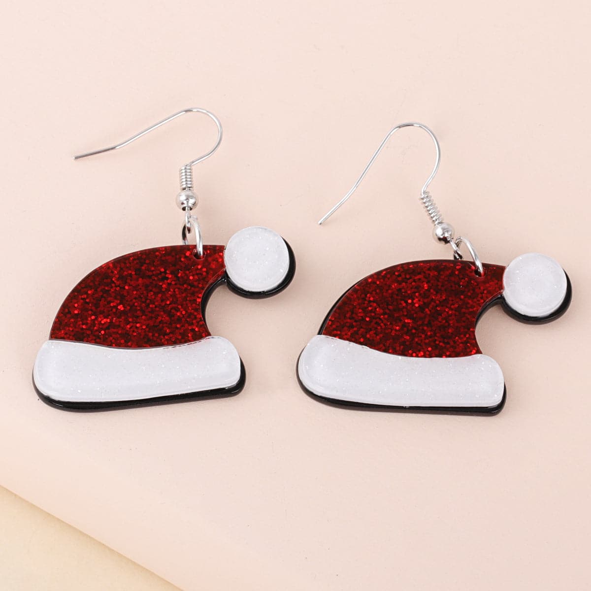 Red & White Glitter Santa Hat Drop Earrings