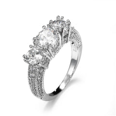 Crystal & Silver-Plated Triple-Stone Ring