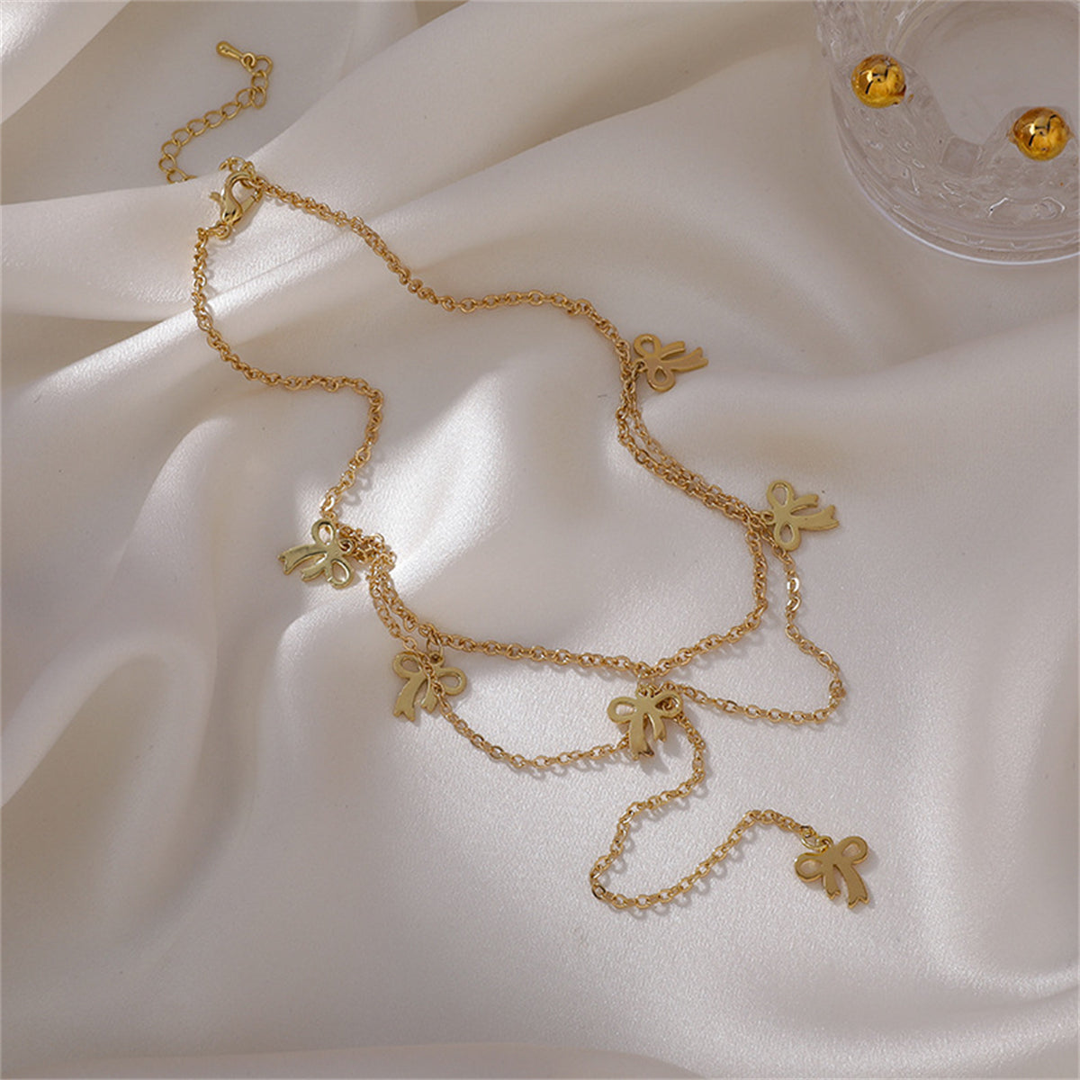 18K Gold-Plated Bow Station Drop Choker Necklace