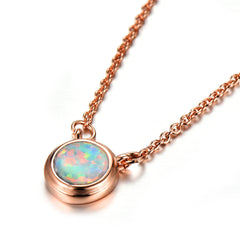 Opal & 18K Rose-Gold Plated Round Pendant Necklace