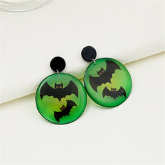 Black & Green Acrylic Silver-Plated Bat Drop Earrings