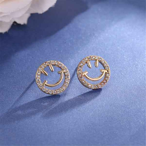 Cubic Zirconia & 18K Gold-Plated Smiley Face Stud Earrings