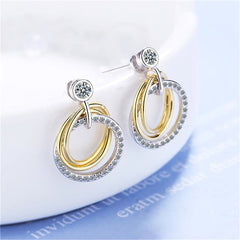 Cubic Zirconia & Two Tone Triple Circle Drop Earrings