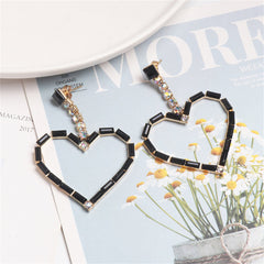 Black Cubic Zirconia & 18K Gold-Plated Open Heart Drop Earrings