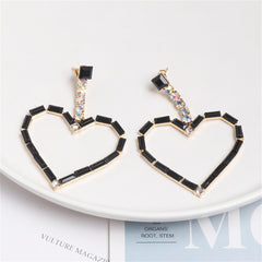 Black Cubic Zirconia & 18K Gold-Plated Open Heart Drop Earrings