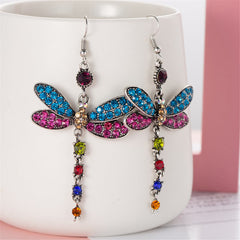 Blue & Pink Crystal & Silver-Plated Dragonfly Drop Earrings