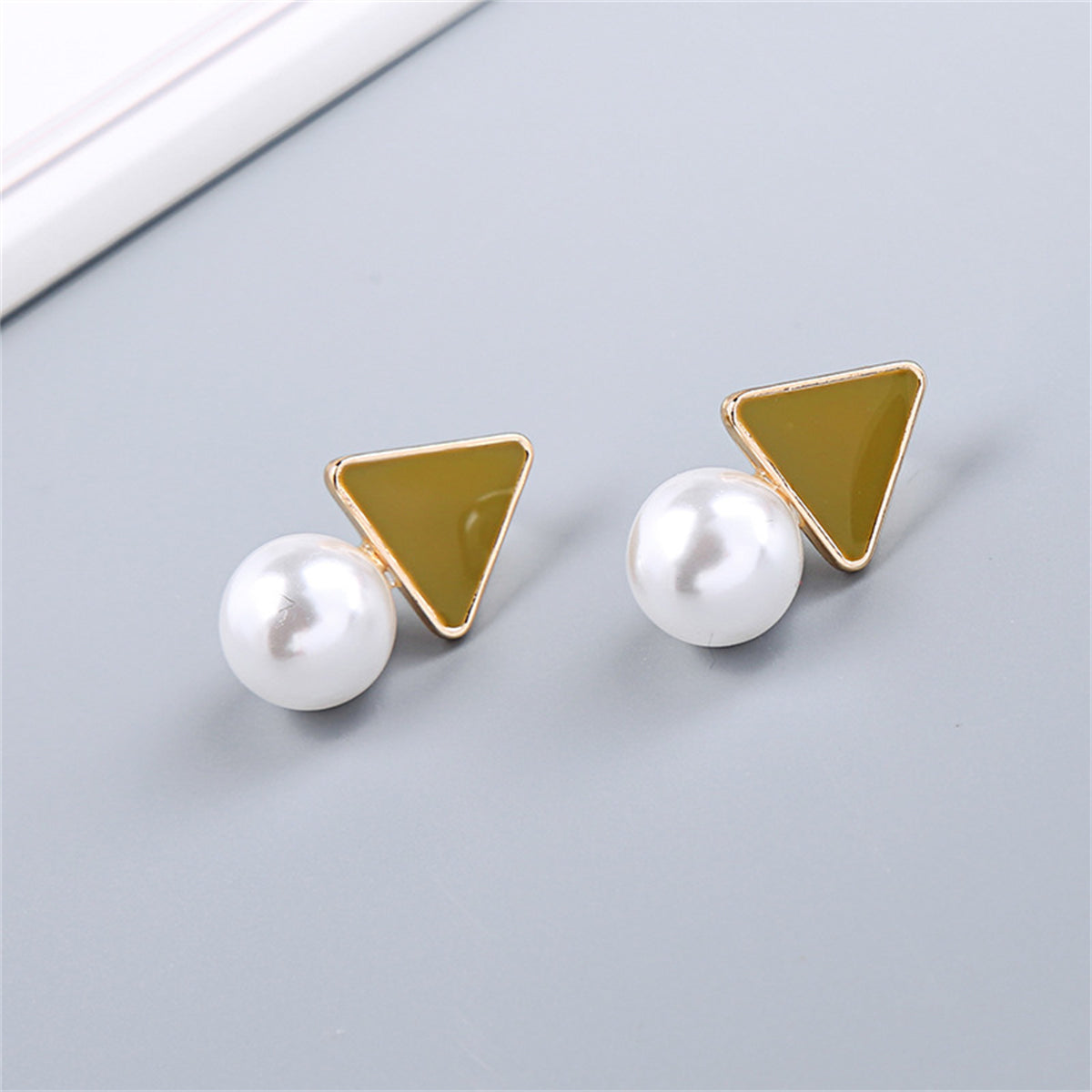 Pearl & Red Enamel 18K Gold-Plated Triangle Drop Earrings