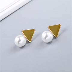 Pearl & Red Enamel 18K Gold-Plated Triangle Drop Earrings