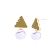 Pearl & Red Enamel 18K Gold-Plated Triangle Drop Earrings