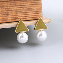 Pearl & Red Enamel 18K Gold-Plated Triangle Drop Earrings