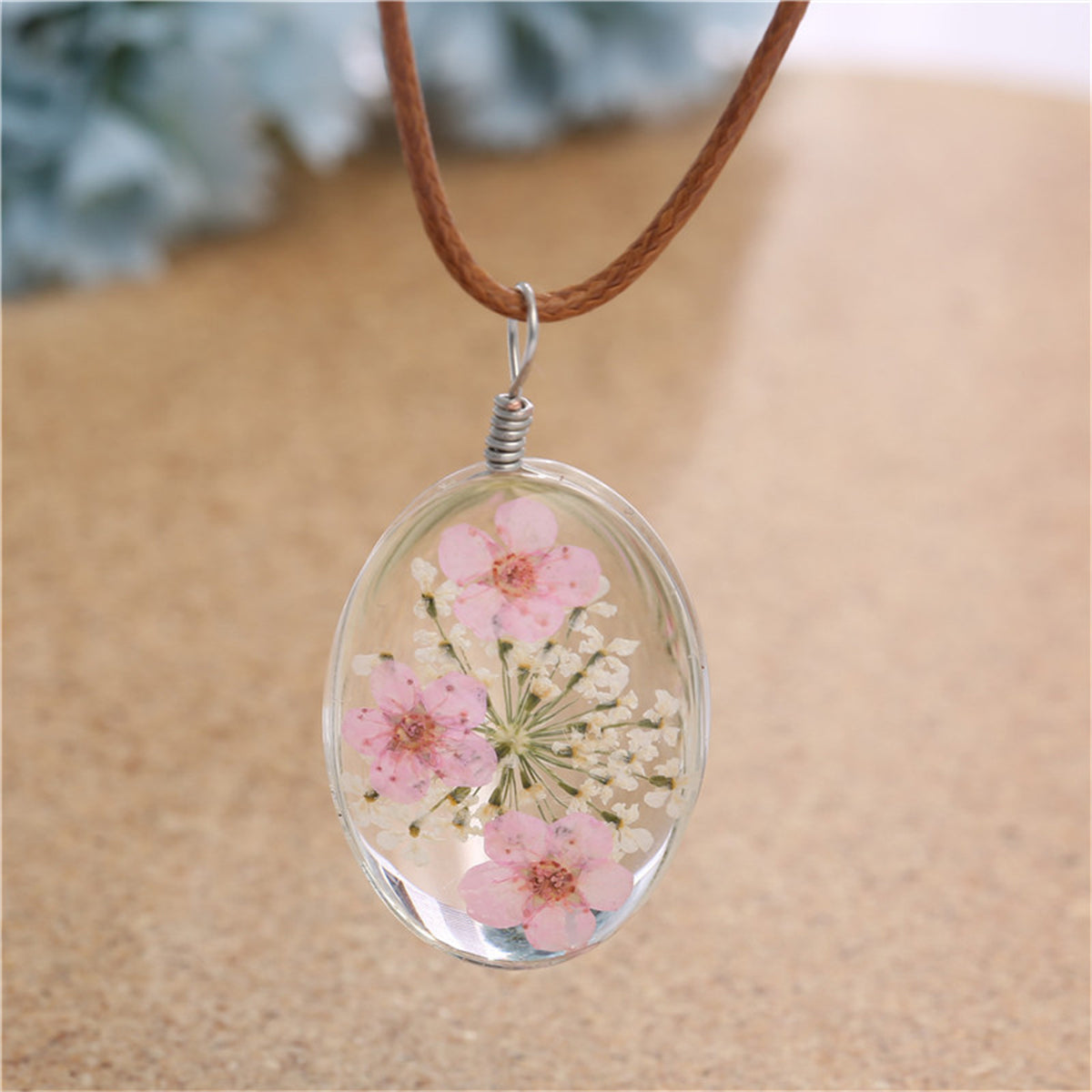 Pink Peach Blossom Pendant Necklace