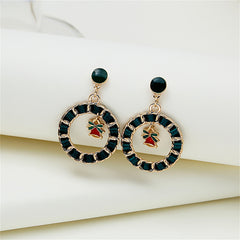 Black Ribbon & Enamel 18K Gold-Plated Bell Figaro Drop Earrings