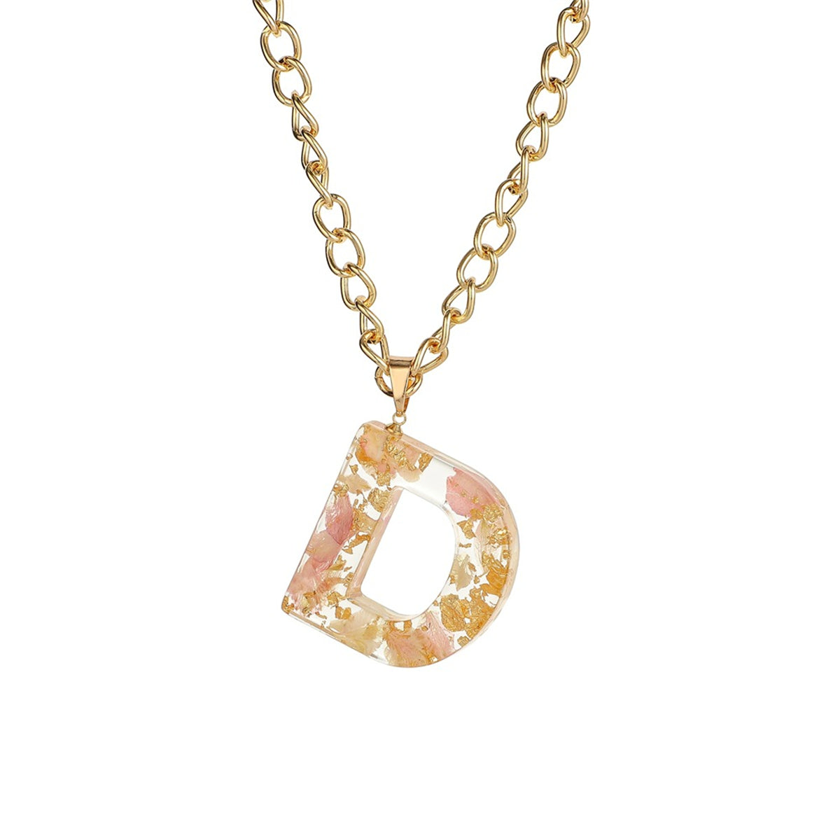 Pink & 18K Gold-Plated Floral Alphabet D Pendant Necklace