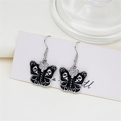 Black & Silver-Plated Skull Butterfly Drop Earrings