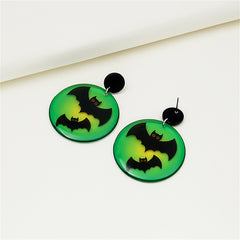 Black & Green Acrylic Silver-Plated Bat Drop Earrings