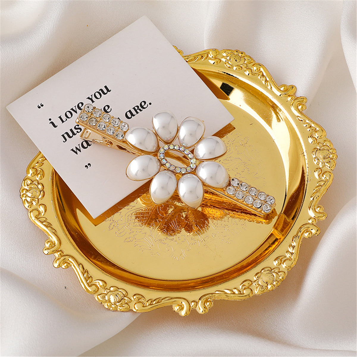 18K Gold-Plated & Pearl Floral Hair Clip