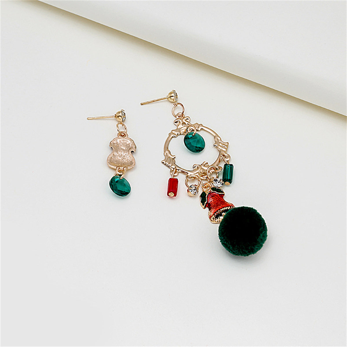 Cubic Zirconia & Enamel 18K Gold-Plated Pom-Pom Bell Mismatched Drop Earrings