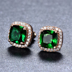 Emerald Princess Crystal & 18K Rose Gold-Plated Halo Stud Earrings