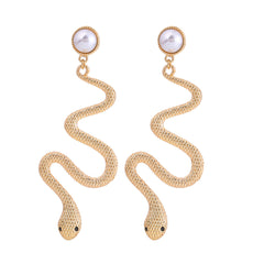 Pearl & 18K Gold-Plated Snake Cut Drop Earrings