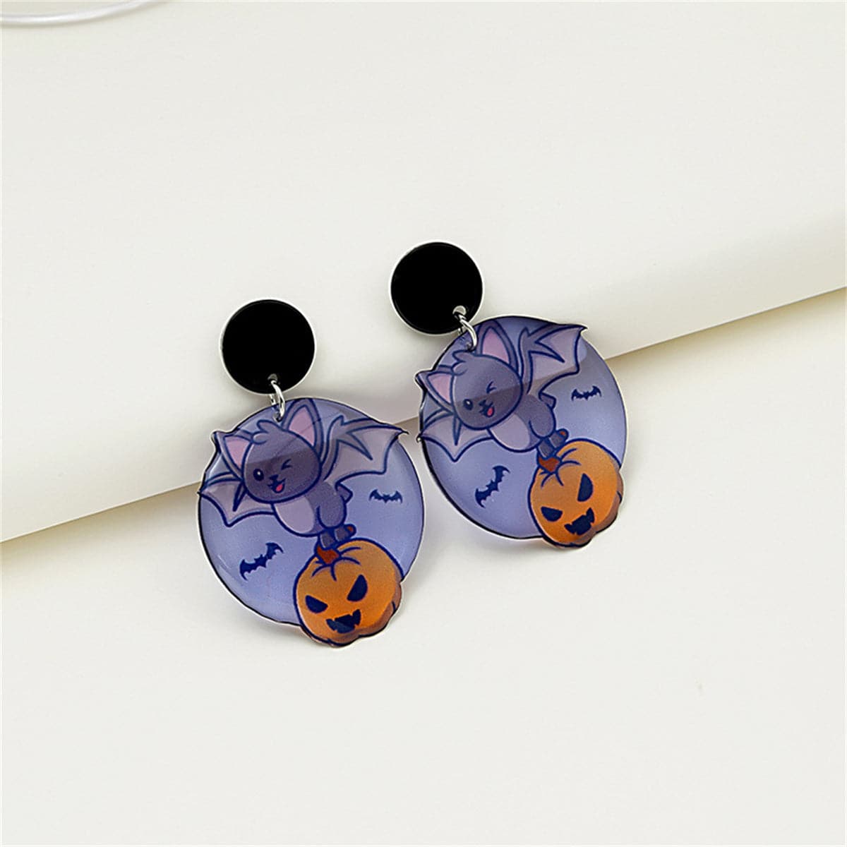 Purple & Black Bat Pumpkin Drop Earrings