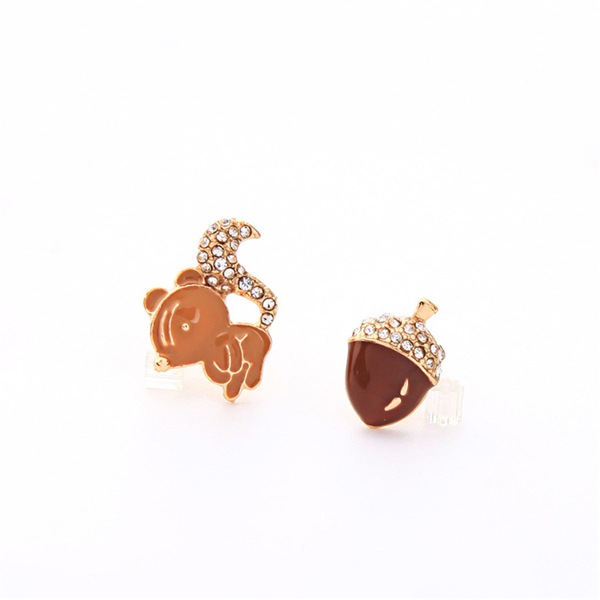 Cubic Zirconia & Enamel 18K Gold-Plated Squirrel Nut Stud Earrings