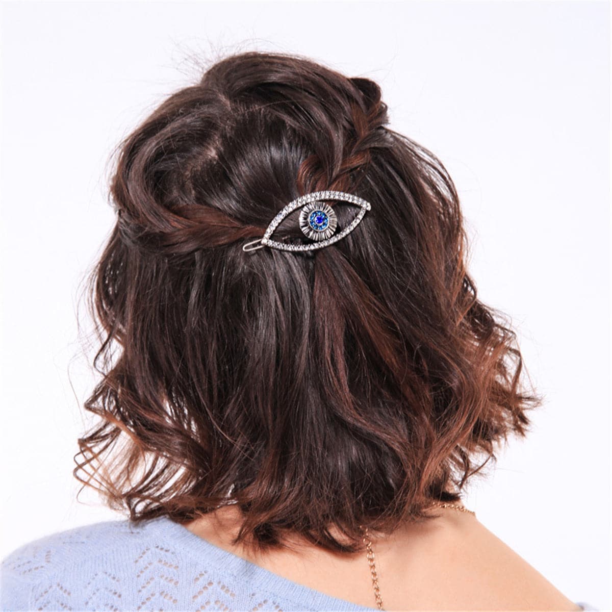 Cubic Zirconia & Silver-Plated Evil Eye Hair Clip
