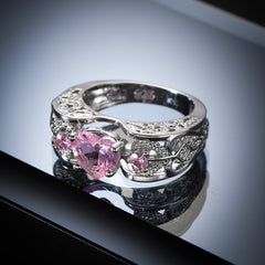 Pink Crystal & Cubic Zirconia Heart Band Ring