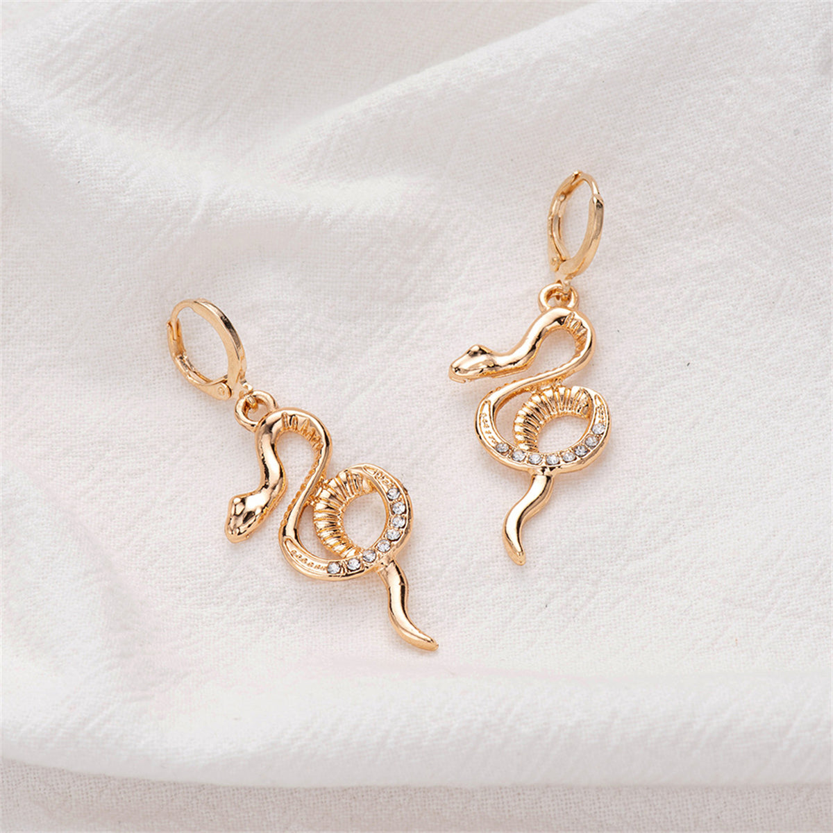 Cubic Zirconia & 18K Gold-Plated Snake Huggie Earrings