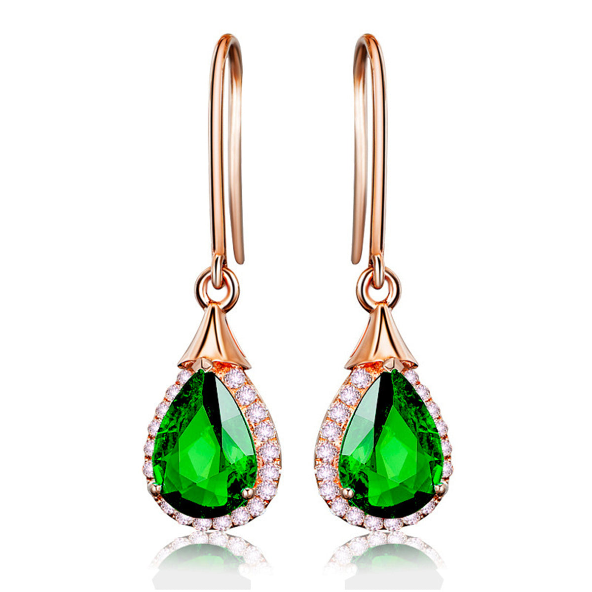 Green Crystal & Cubic Zirconia 18K Rose Gold-Plated Halo Teardrop Earrings