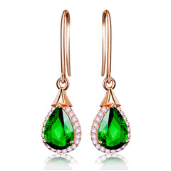 Green Crystal & Cubic Zirconia 18K Rose Gold-Plated Halo Teardrop Earrings