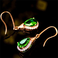 Green Crystal & Cubic Zirconia 18K Rose Gold-Plated Halo Teardrop Earrings