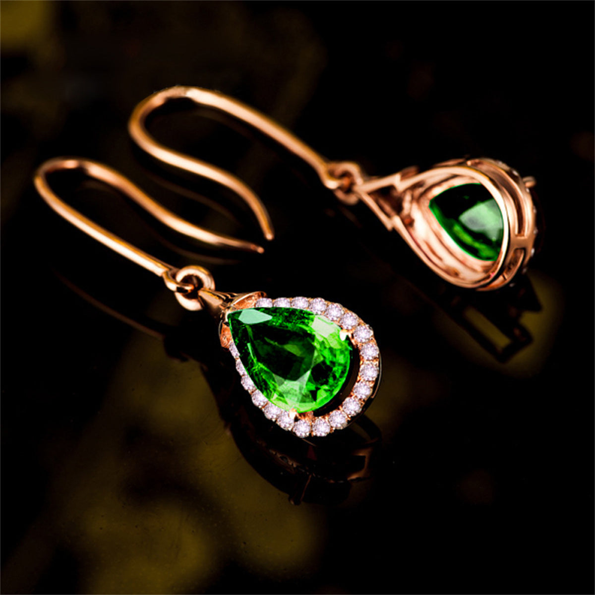 Green Crystal & Cubic Zirconia 18K Rose Gold-Plated Halo Teardrop Earrings