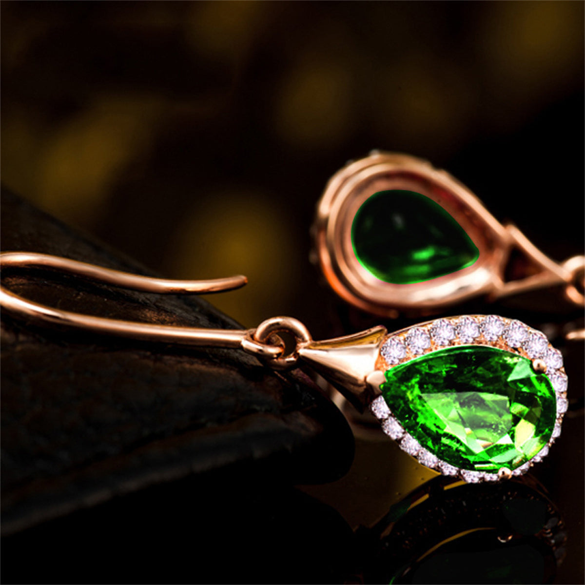 Green Crystal & Cubic Zirconia 18K Rose Gold-Plated Halo Teardrop Earrings