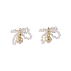 Pearl & 18K Gold-Plated Beaded Bow Ball Drop Earrings