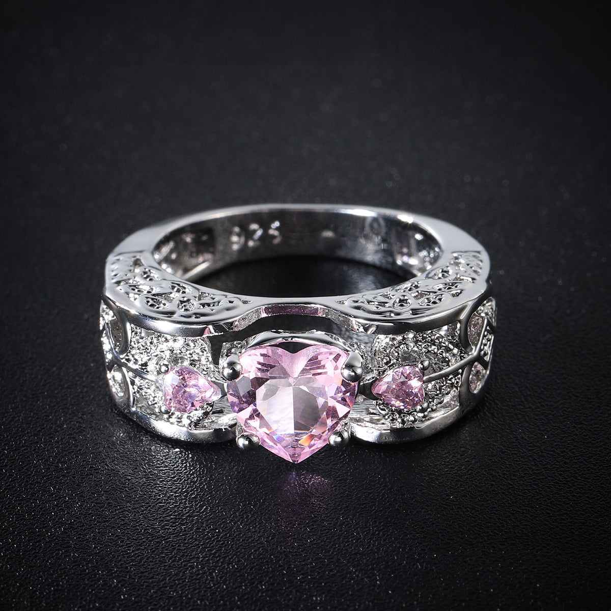 Pink Crystal & Cubic Zirconia Heart Band Ring