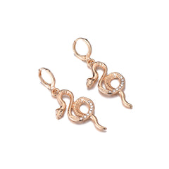 Cubic Zirconia & 18K Gold-Plated Snake Huggie Earrings