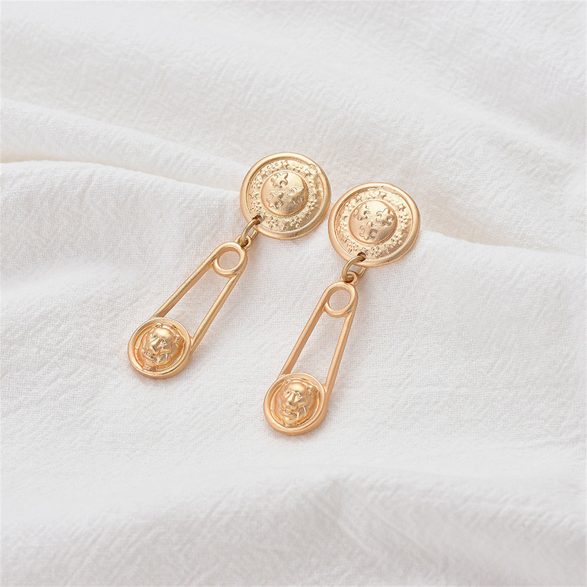 18K Gold-Plated Lion Pin Drop Earrings