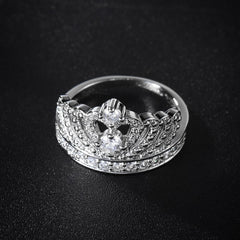 Cubic Zirconia & Silver-Plated Crown Band Ring