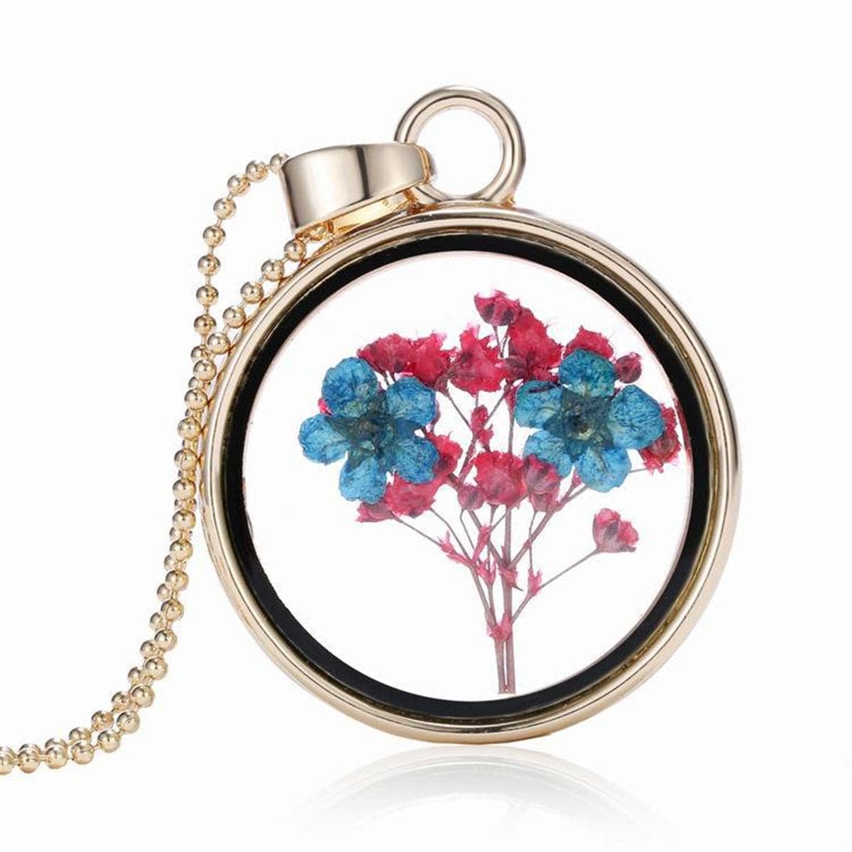 Blue & 18K Gold-Plated Pressed Peach Blossom Round Pendant Necklace