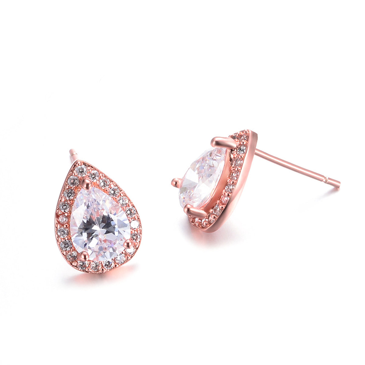 Clear Crystal & Cubic Zirconia 18K Rose Gold-Plated Halo Teardrop Stud Earrings