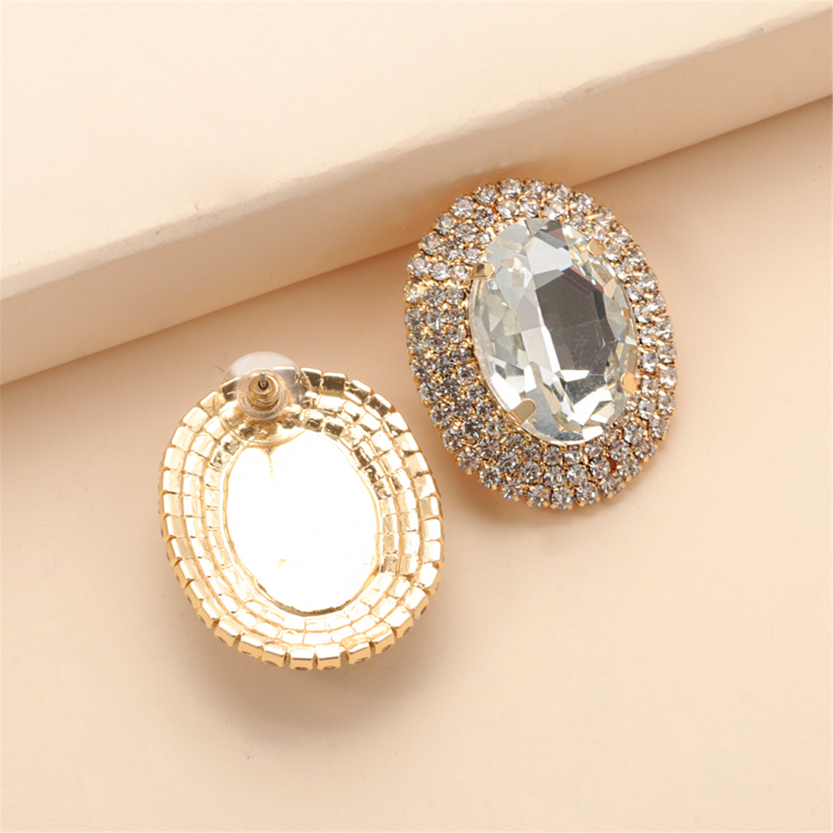 Crystal & Cubic Zirconia Oval Halo Stud Earrings