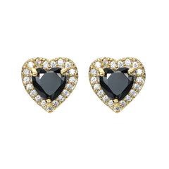 Black Crystal & Cubic Zirconia 18K Gold-Plated Halo Heart Stud Earrings