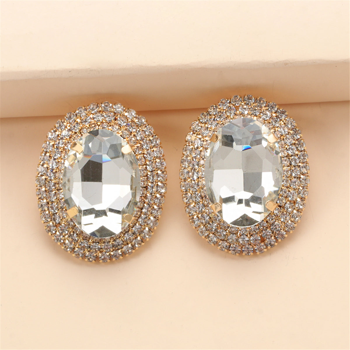 Crystal & Cubic Zirconia Oval Halo Stud Earrings