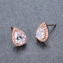 Clear Crystal & Cubic Zirconia 18K Rose Gold-Plated Halo Teardrop Stud Earrings