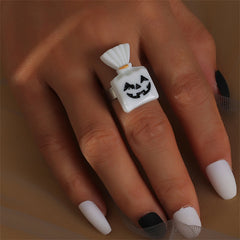 White & Silver-Plated Pumpkin Candy Adjustable Ring