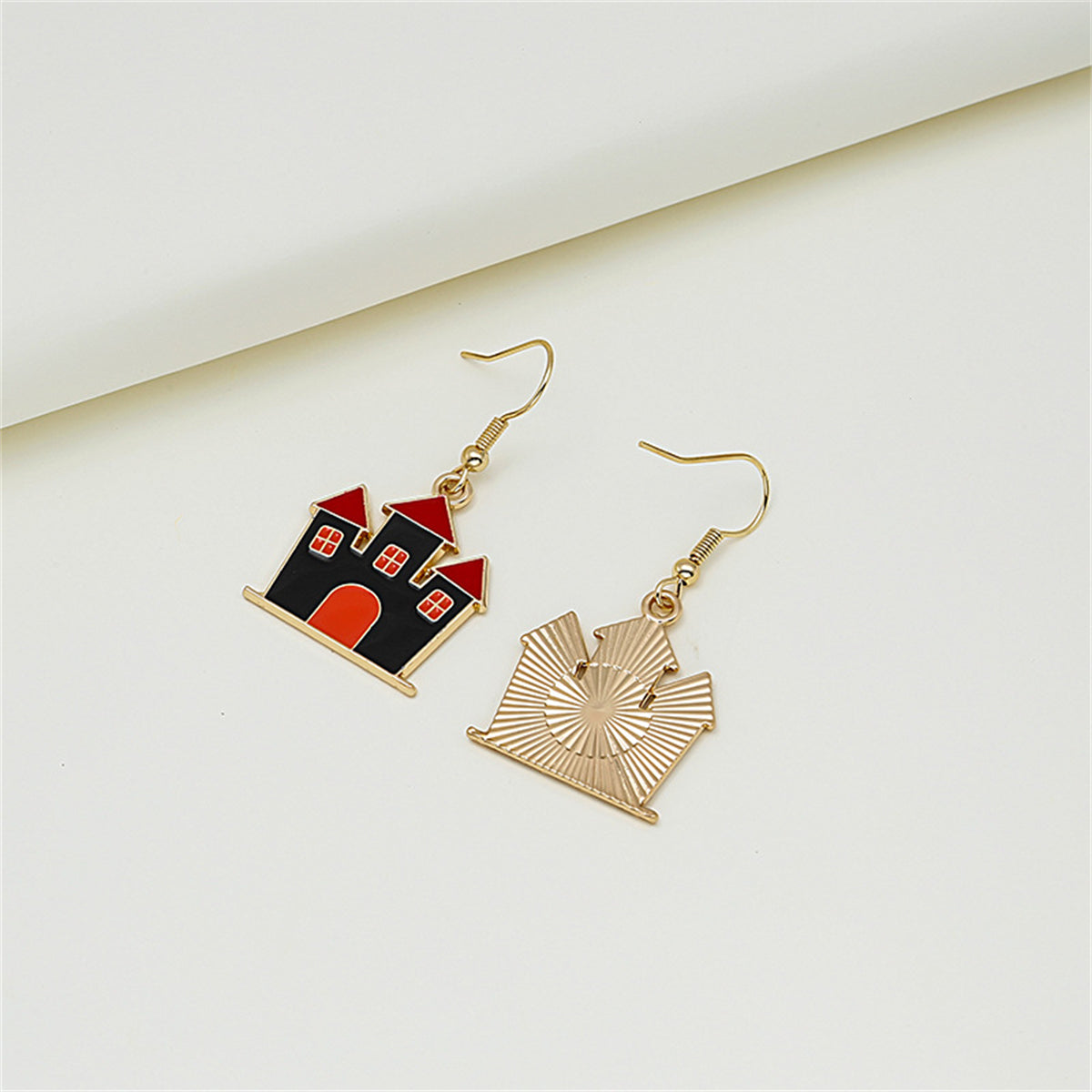 Red Enamel & 18K Gold-Plated Castle Drop Earrings