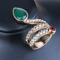 Green Crystal & Cubic Zirconia Snake Band Ring