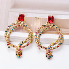 Red Crystal & Multicolor Cubic Zirconia Round Snake Drop Earrings